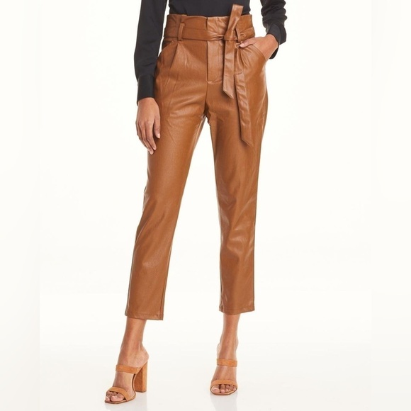 NWOT Lucy Paris Alaina Brown Vegan Leather Pants - Picture 1 of 15